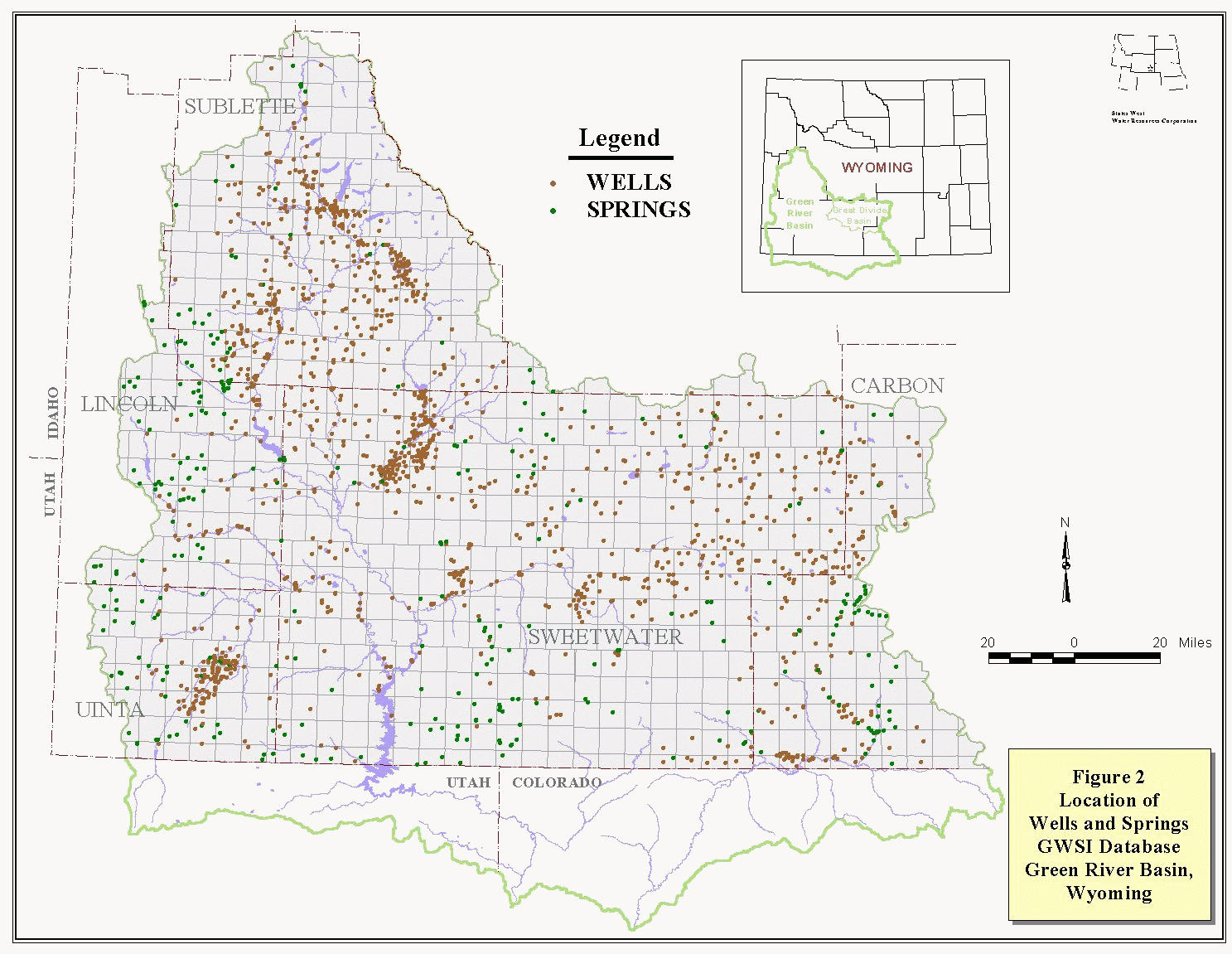 Location of Wells and Springs GWSI Database, 
Green River Basin, Wyoming