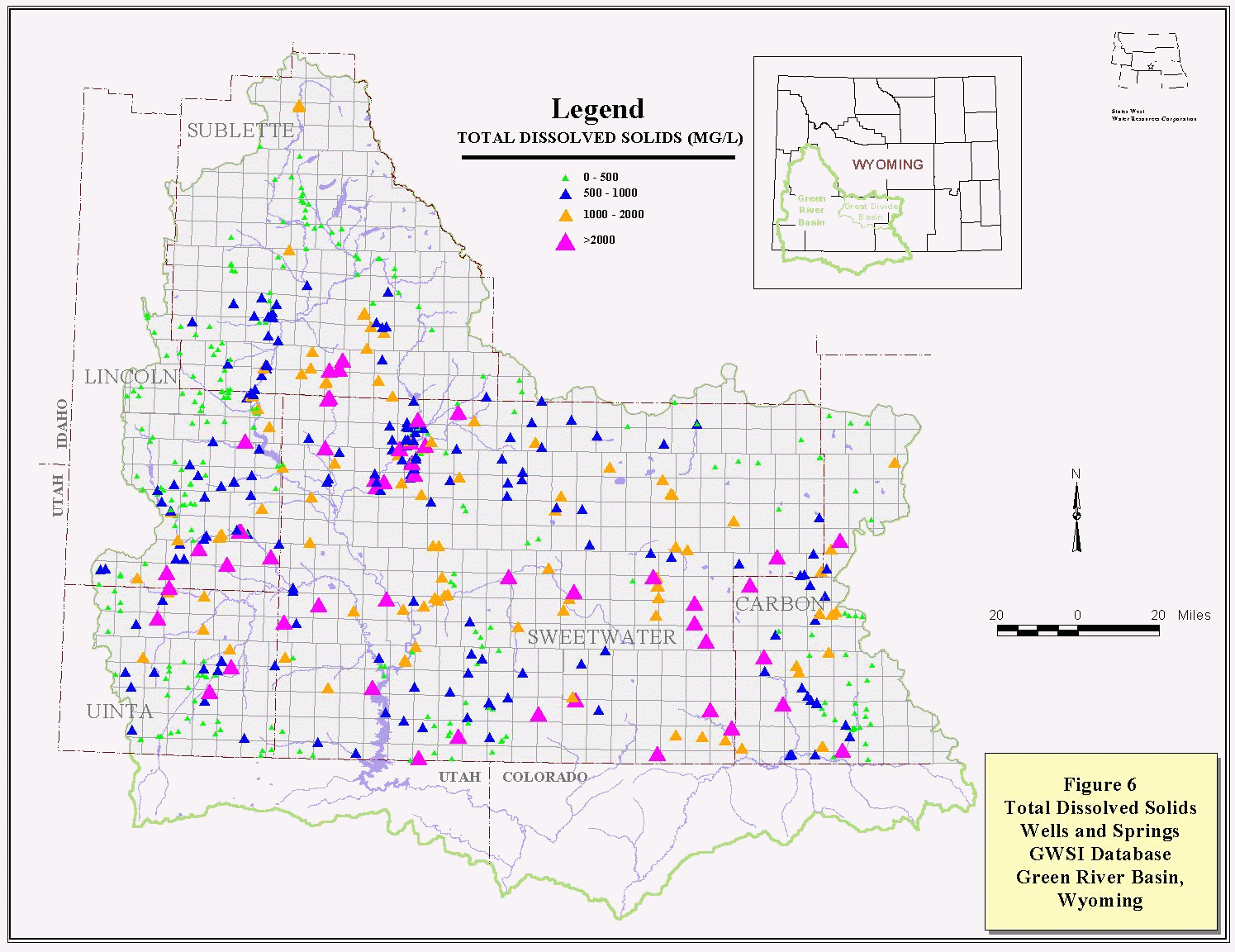 Total Dissolved Solids Wells and Springs, GWSI Database, Green River Basin, Wyoming