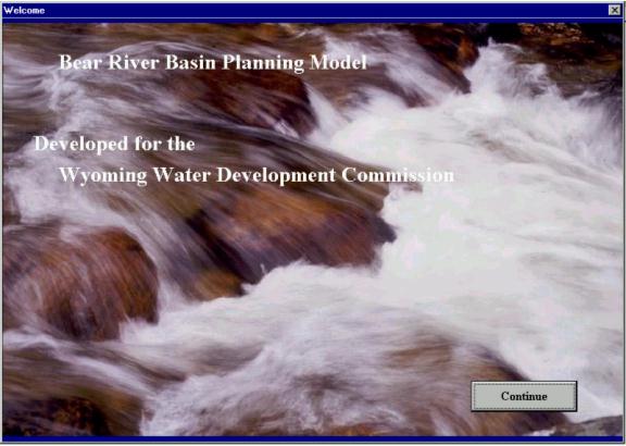 Bear River Planning Model Initial Screen