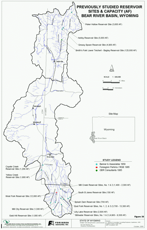 Bear River Basin Previously Studied Reservoir Sites Map