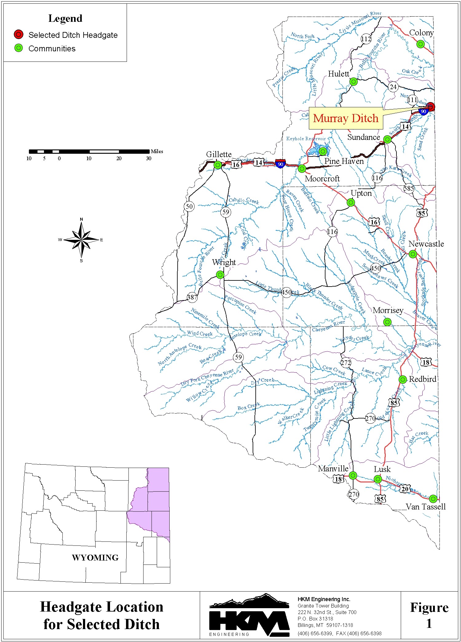 Headgate Location for Selected Ditch, Northeast Wyoming River Basins