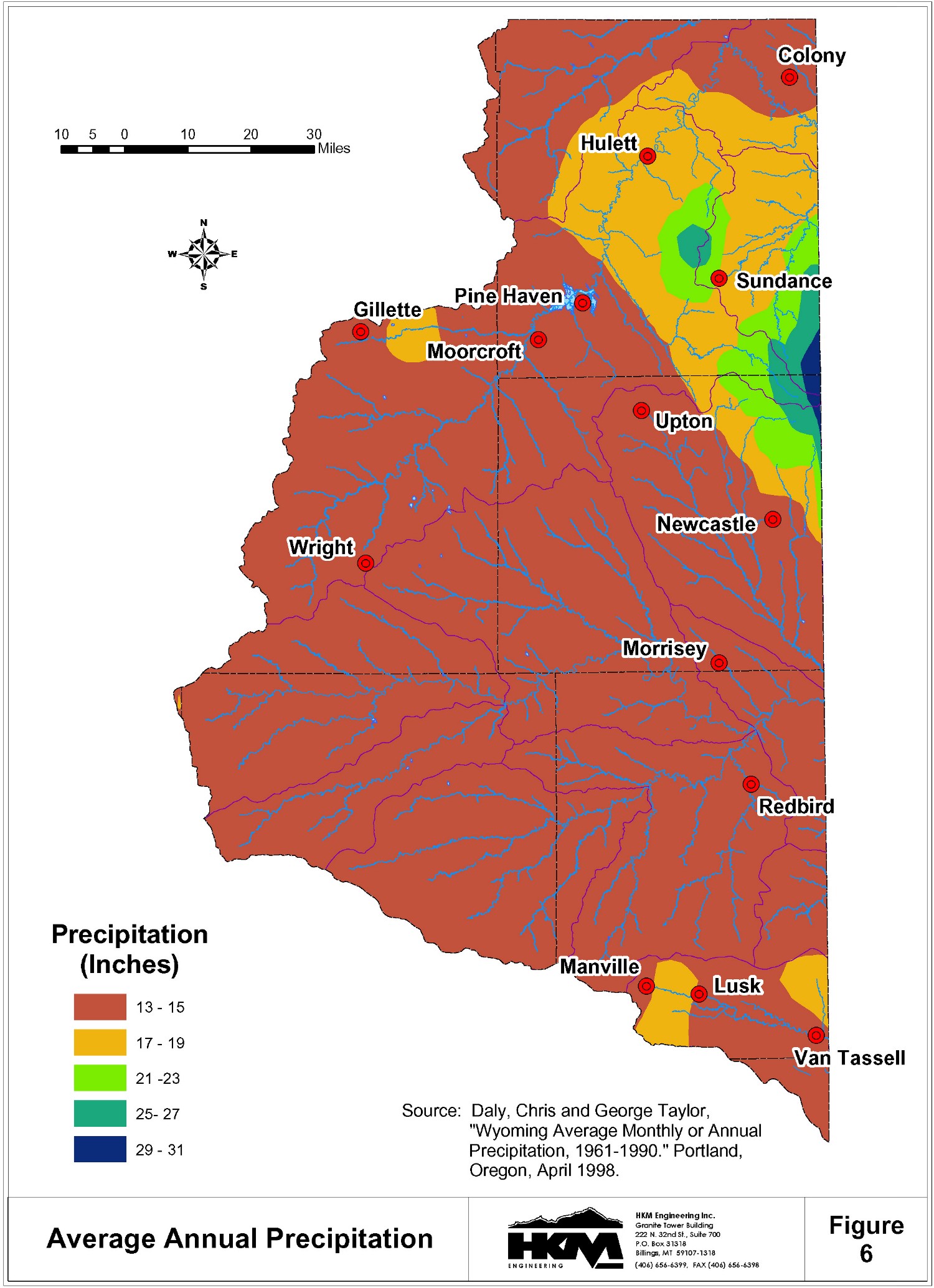Average Annual Precipitation, Northeast Wyoming River Basins