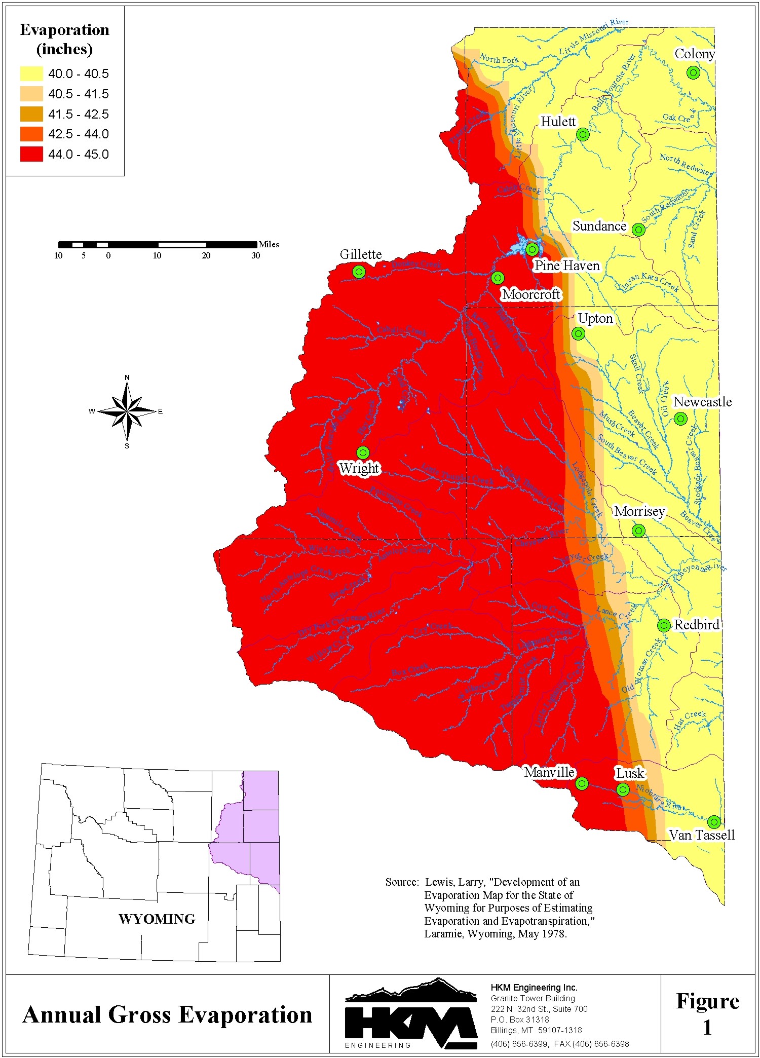 Annual Gross Evaporation, Northeast Wyoming River Basins