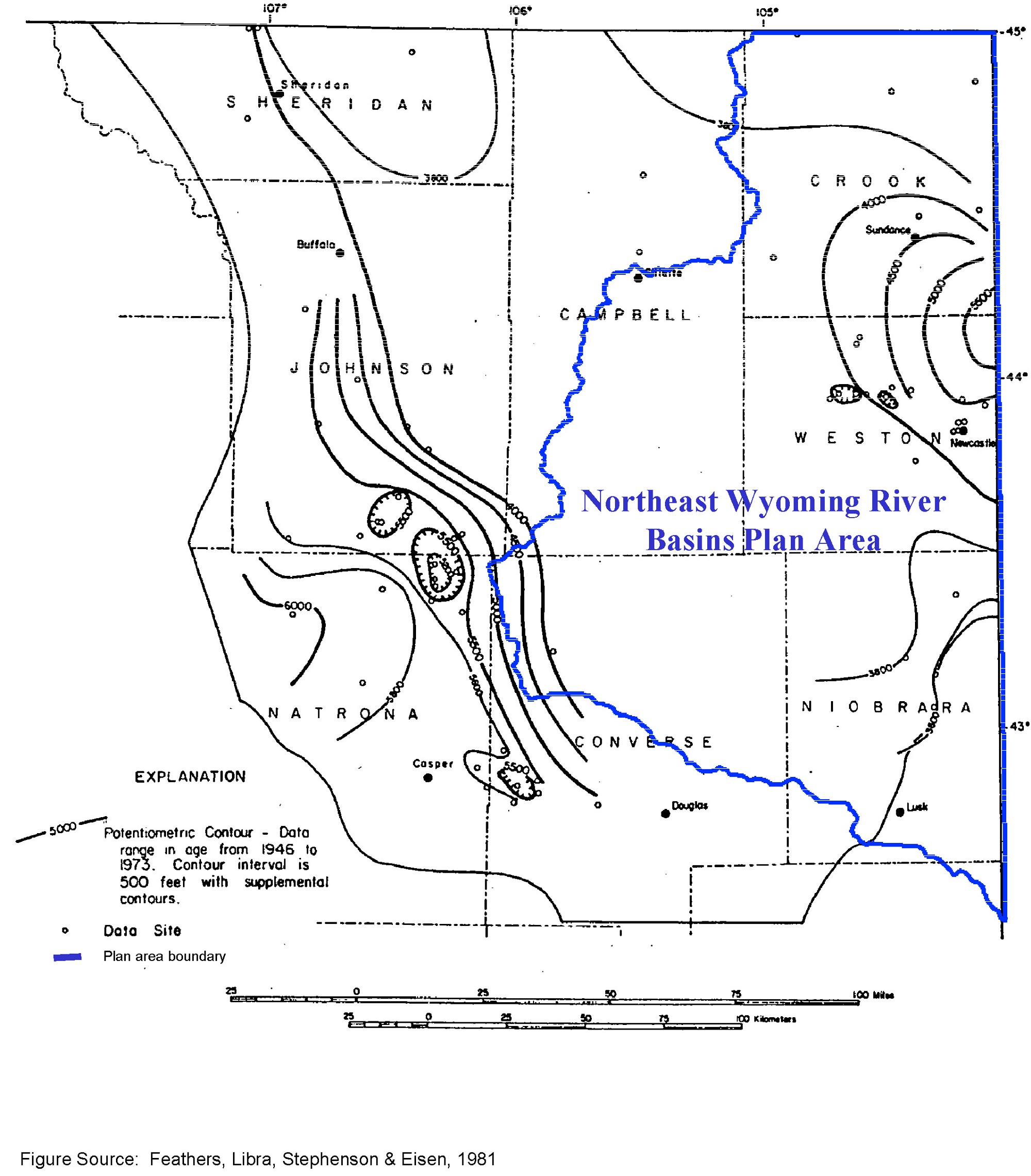 Potentiometric Surface in the Madison Aquifer (after Swenson and others, 1976).