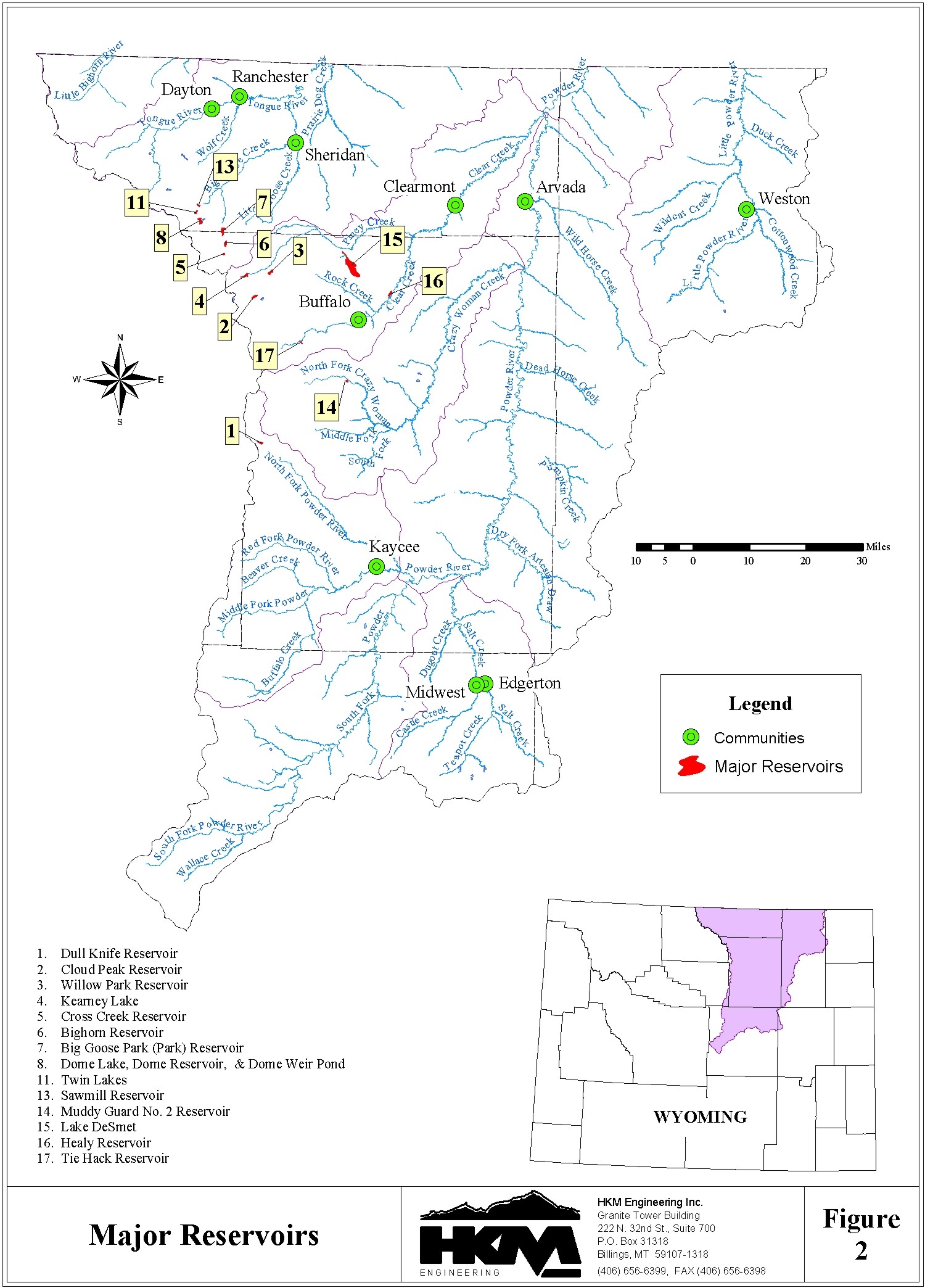 Major Reservoirs, 
Powder/Tongue River Basin Plan