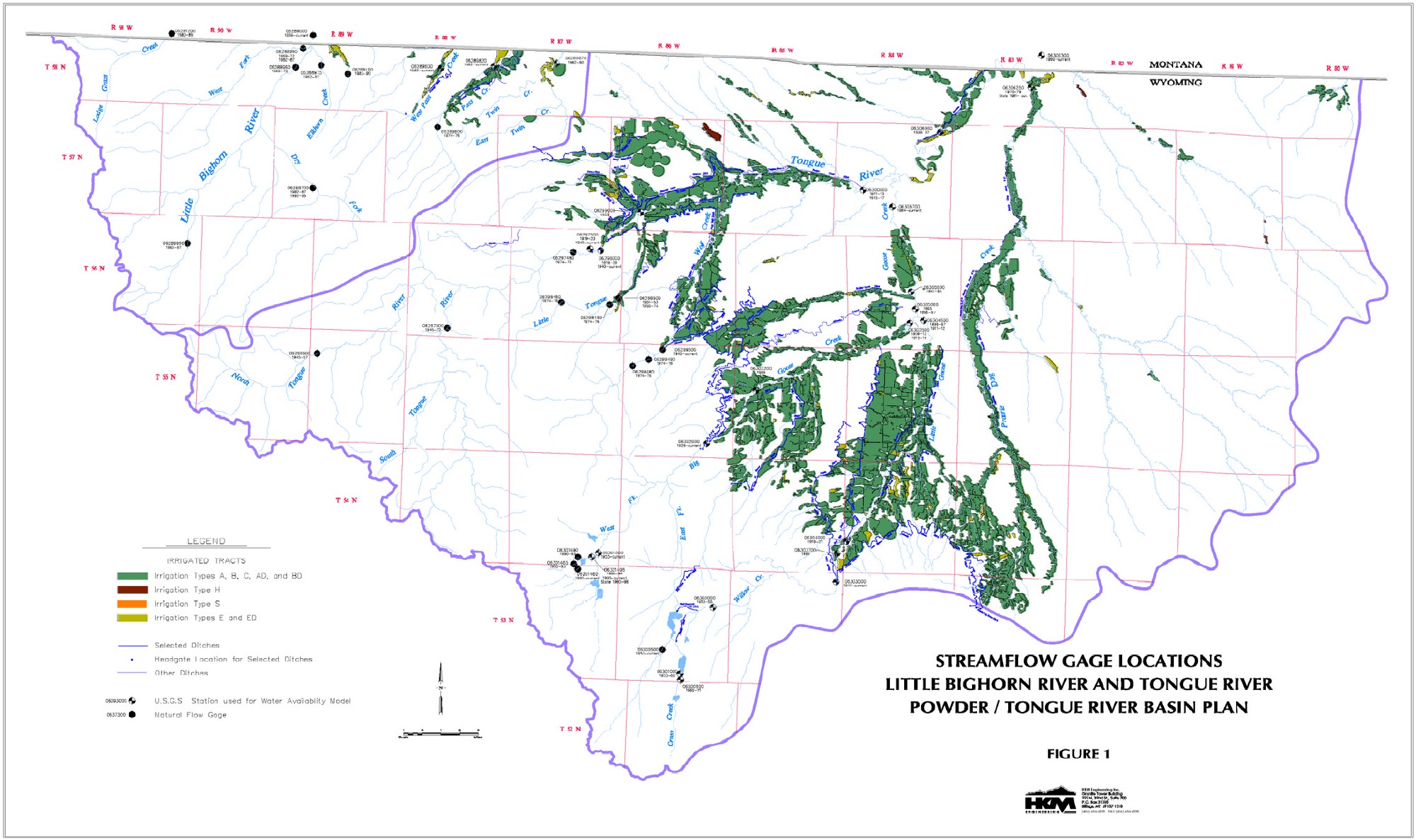 Streamflow Gage Locations, 
Little Bighorn River and Tongue River