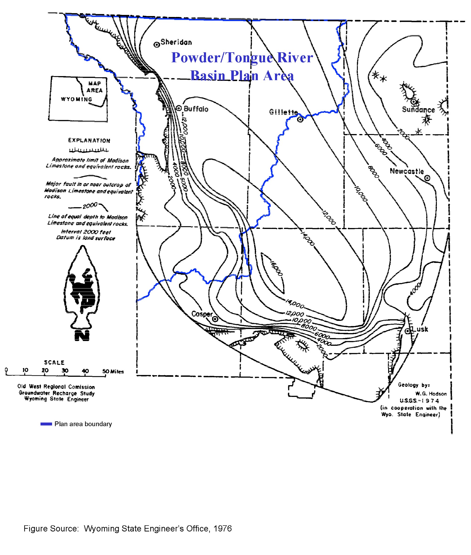 Depth to the Madison Limeston and 
Equivalent Rocks in the Powder River Structural Basin abd Adjacent Areas