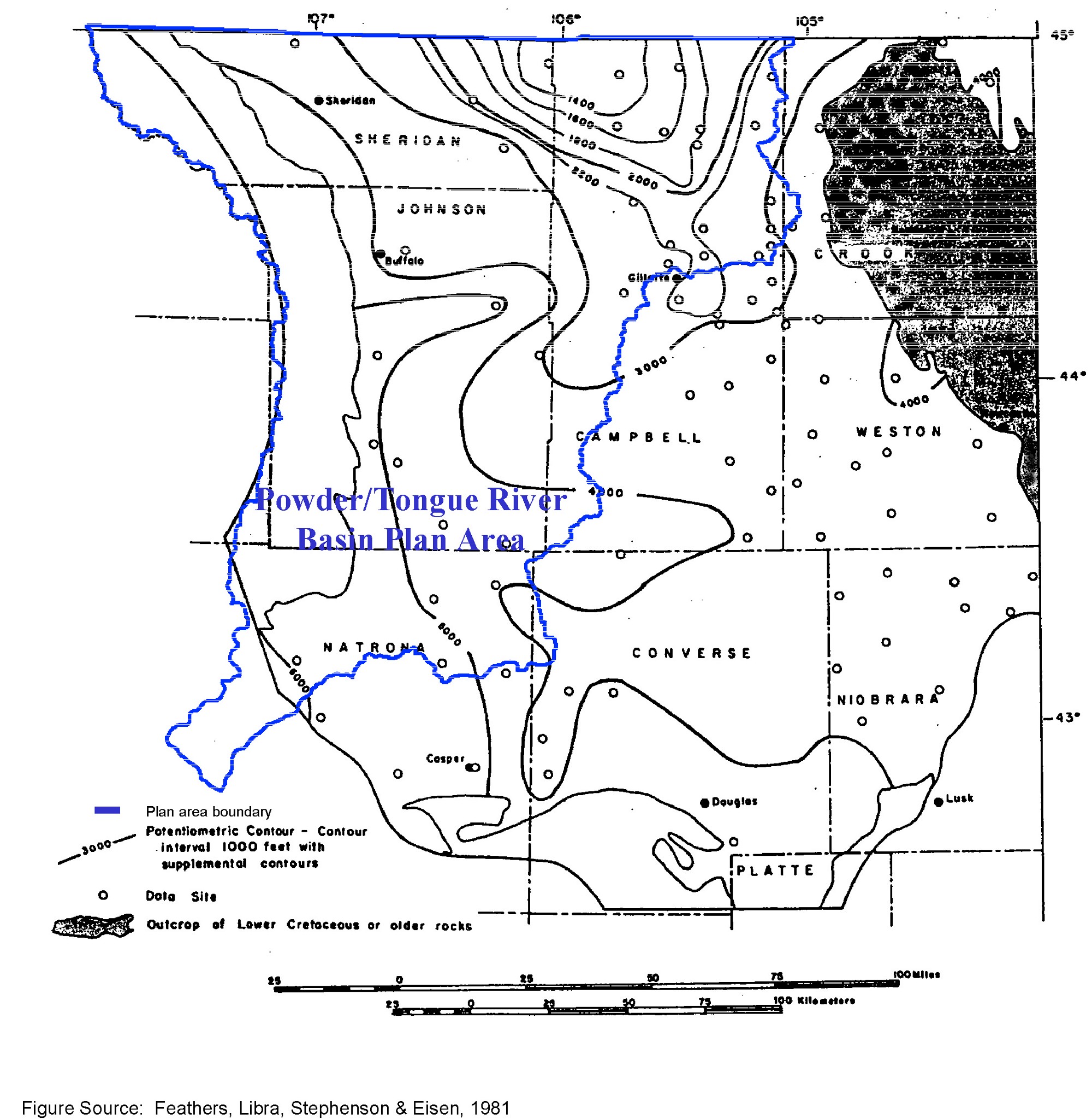 Potentiometric Surface in the Dakota Aquifer
(Lobmeyer, 1980